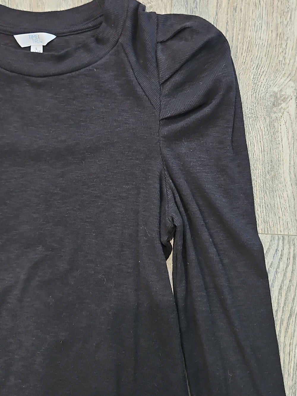 Time And Tru Black Long-Sleeve Puff Shoulder Top - Women - Picture 2 of 3